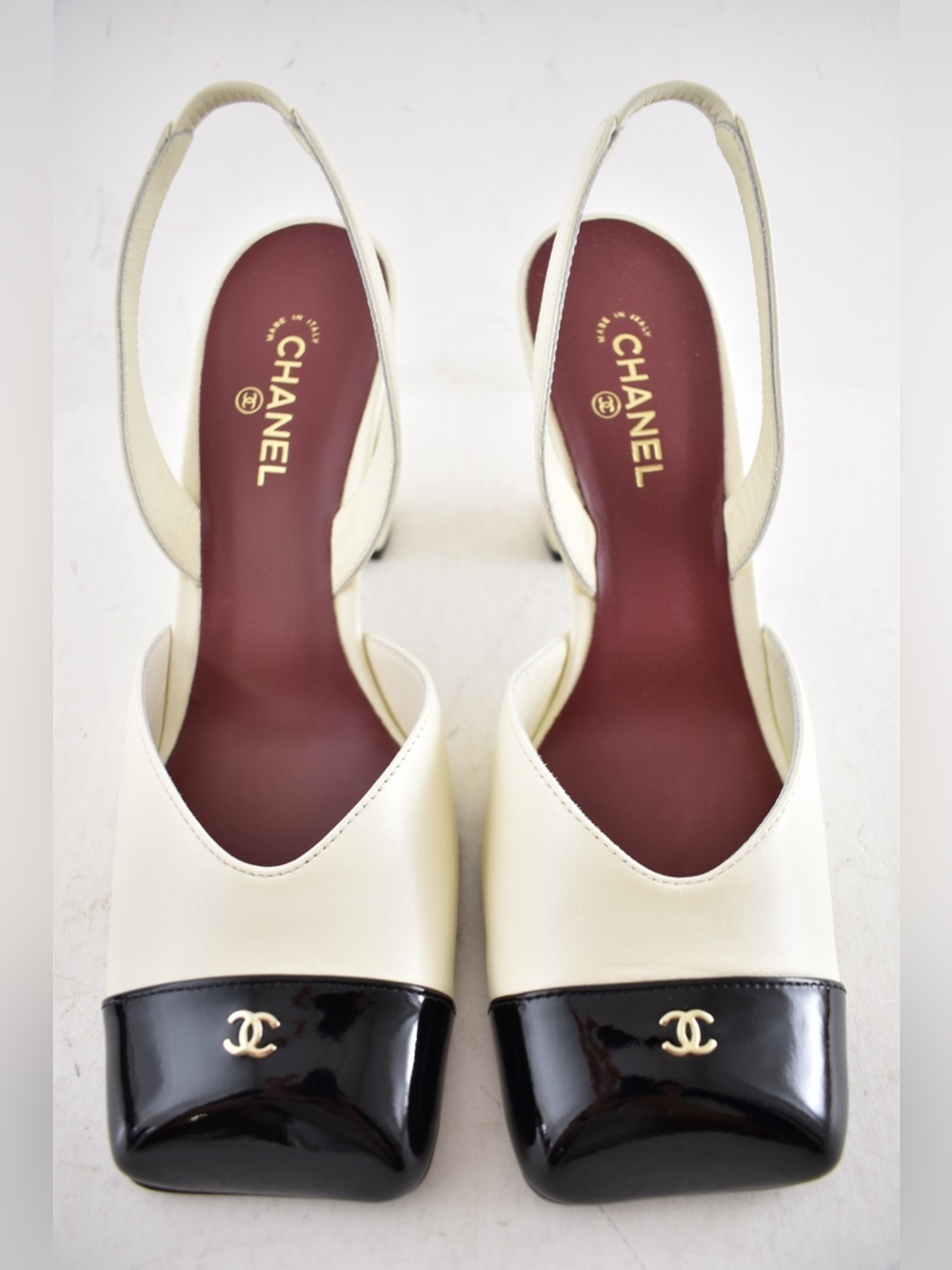Chanel 26S Blazy Ivory Black Square Toe Sling CC Slingback Block Heel Pump 40.5 - Picture 6 of 16